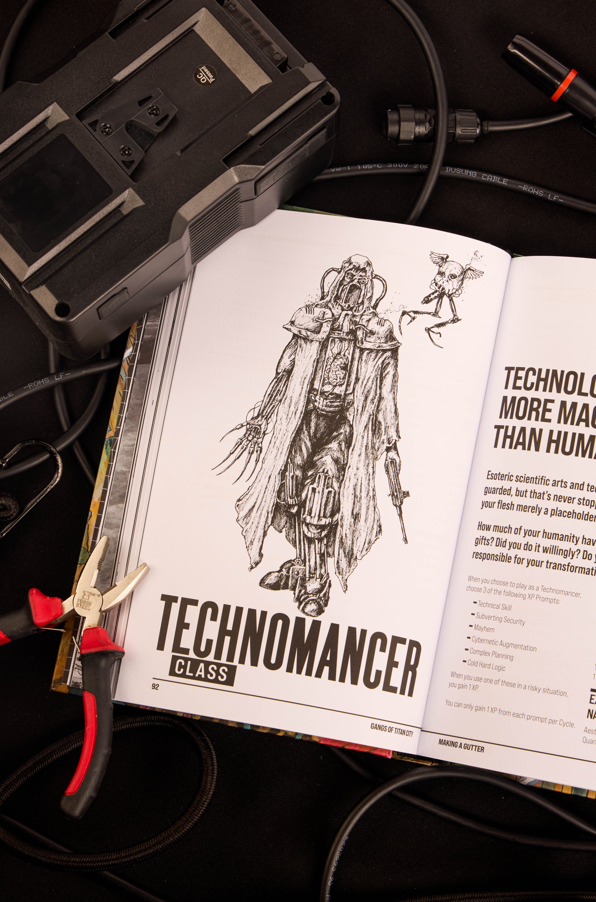 Open page spread of Gangs of Titan City showing the Technomancer class